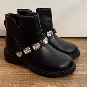 Art Class Girls Black Rhinestone Ankle Boots Size 1 New With Tags